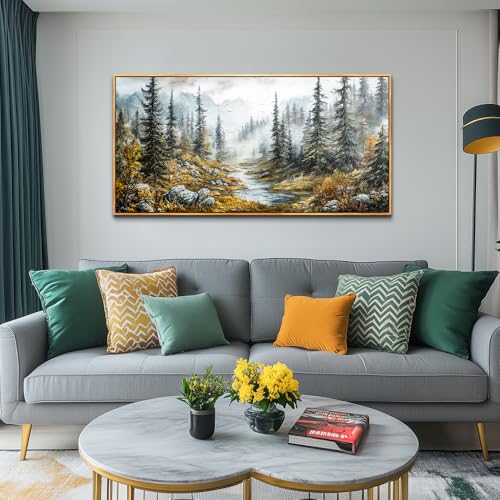 ERQINHUA Large Wall Decor For Bedroom Canvas Wall Art For Living Room Office Decorations Misty Forest Paintings Tree landscape Wall Pictures Printing Picture Artwork Home Decor Wood Framed 24x48 In