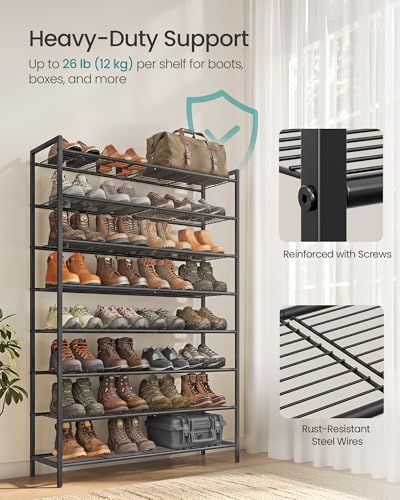 Image of SONGMICS Metal Shoe Rack, Free Standing Shoe Organizer for Entryway Closet Garage Small Spaces, Heavy-Duty Slim Steel Storage Shelf, 8-Tier, Fits 32-40 Pairs, Black ULMR048BP01