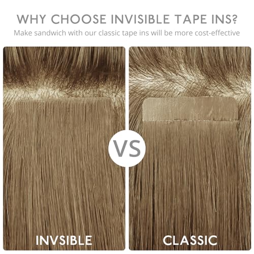 Image of WENNALIFE Invisi Edge Tape in Hair Extensions Human Hair,#17A /60A,20 Inch | 20 Inch 50g 20pcs (Invisi Edge & Classic) Ash Blonde Highlighted Platinum Blonde Invisi Remy Hair Injected