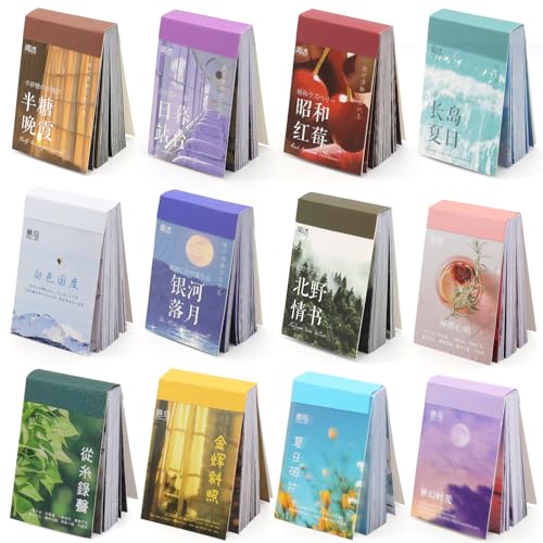 600 Pieces Washi Sticker Set, 12 Set Scrapbooking Diary Planner Album Diary Notebook, Scrapbooking Sticker Journaling Supplies for DIY Arts and Crafts Card Making Laptop Decoration