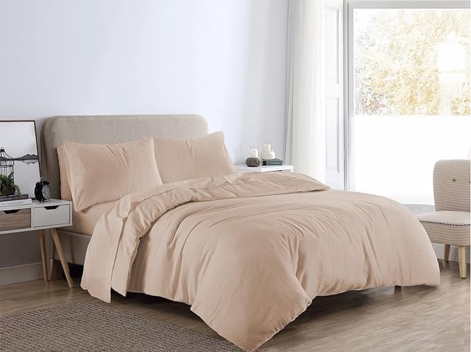 Bella Nights Flannelette Duvet Cover Set โ 100% Brushed Cotton Bedding with Matching Pillowcases Soft & Warm Thermal Bed Linen for All Seasons โ Cozy Flannel Quilt Cover Set (Latte, King)