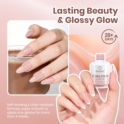 Image of Beetles Nude Gel Nail Polish - Rose Milk 15ML Nude Pink Gel Nail Polish Base Color Nail Concealer Sheer Translucent Nail Polish Soak Off UV French Nail Art Salon DIY at Home Manicure Gift for Women | Base Color Nail Concealer Sheer Translucent Nail Polish Soak Off UV French Nail Art Salon DIY at Home Manicure Gift for Women