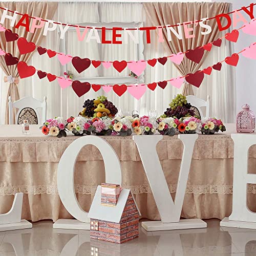 Image of FestikoHappy Valentine's Day Banner and Heart Garland Banner - No Required for Valentines Decorations, Anniversary, Wedding, Birthday Party Home Decorations