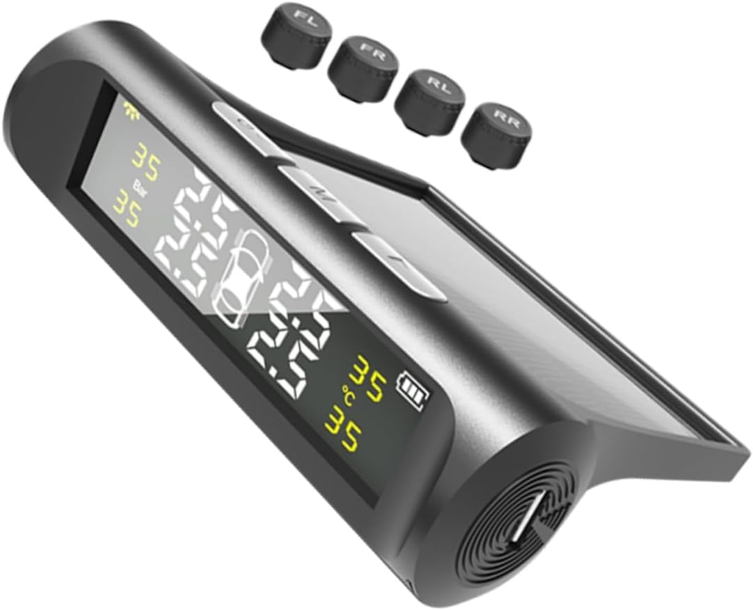 SOLUSTRE Automotive Tire Pressure Monitoring System Solar and USB Charging Accurate Digital Display for Cars Suvs Rvs Easy Installation Real Pressure and Temperature Monitoring