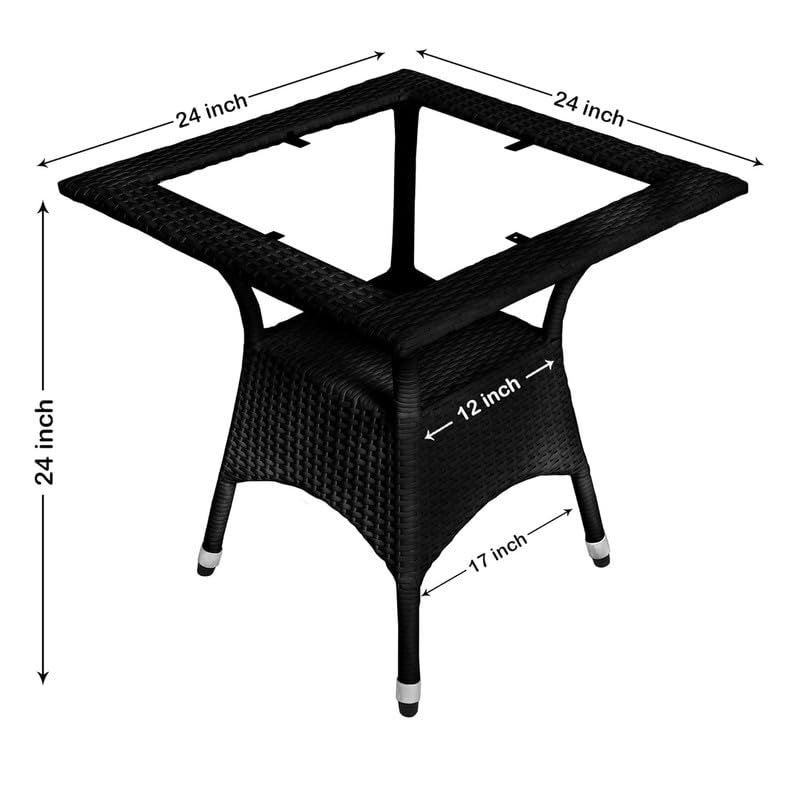 Image of Amazon Brand - Solimo Rattan Wicker 4 Seater Patio Seating Set | 4 Chair and 1 Square Glass Topped Table Set | Coffee Table Furniture for Balcony, Garden, Terrace, Indoor, Outdoor Use (Black)