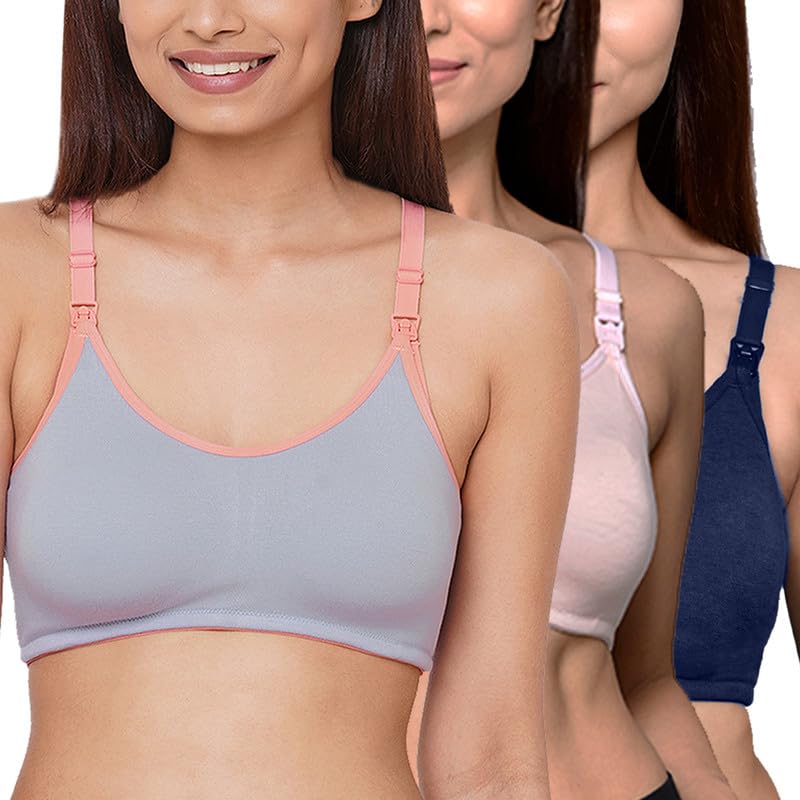 Image of Inner Sense Organic Cotton Bamboo Nursing Bra for Women I Non Padded Feeding Bra with Keyhole Back Design I Wire Free Maternity Innerwear with Full Coverage