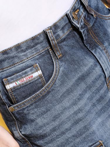 Image of The Indian Garage Co Men Relaxed Fit Solid Mid-Rise Denim Cargo Shorts