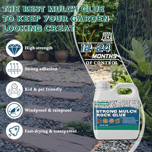Image of Mulch Gravel Glue for Landscaping 64 Oz - Fast-Drying Rock Pea Glue, Waterproof Gravel Binder, Clear Adhesive for Rocks, Mulch, Pebbles, Rubber Outdoor Landscaping, Non-Toxic and Pet-Friendly