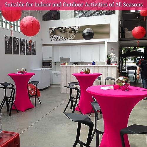Image of 4 Pack 32x43 Inch Spandex Stretch Square Corners Tablecloth, Fuchsia Cocktail Table Cloth, Fitted High Top Table for Bar, Weddings, Birthday, Banquet, Party