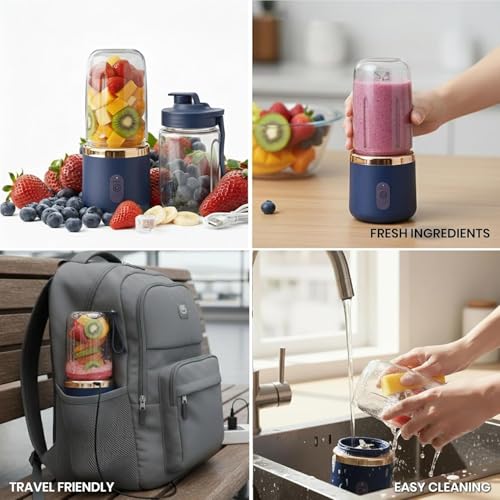 Image of Portable Juicer with Shaker Juicer, Safety Sensor 6 Blade USB Rechargeable Blender Machine for Fruit Blender, Protein Shaker Bottle, Sports, Travel, Gym (Multicolor) (Multicolor 1)