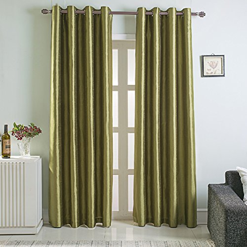 Image of GYROHOME Extra Long Curtains 120 Inch Long for Loft,Faux Silk Room-Darkening Blackout Curtains (Beige Liner) Fully Lined Solid Window Treatment Drapes (2Panel,52x120inch, Grass Green)