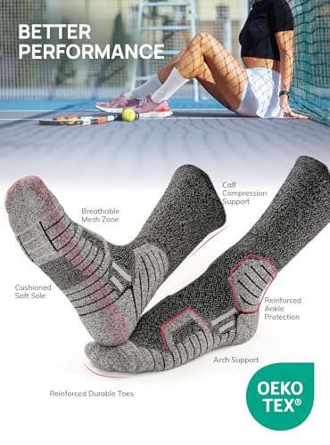 TRENDOUX Compression Running Socks for Women: Men Athletic Cushioned Crew Socks Size 3-14 Breathable Moisture Wicking 3Pairs4