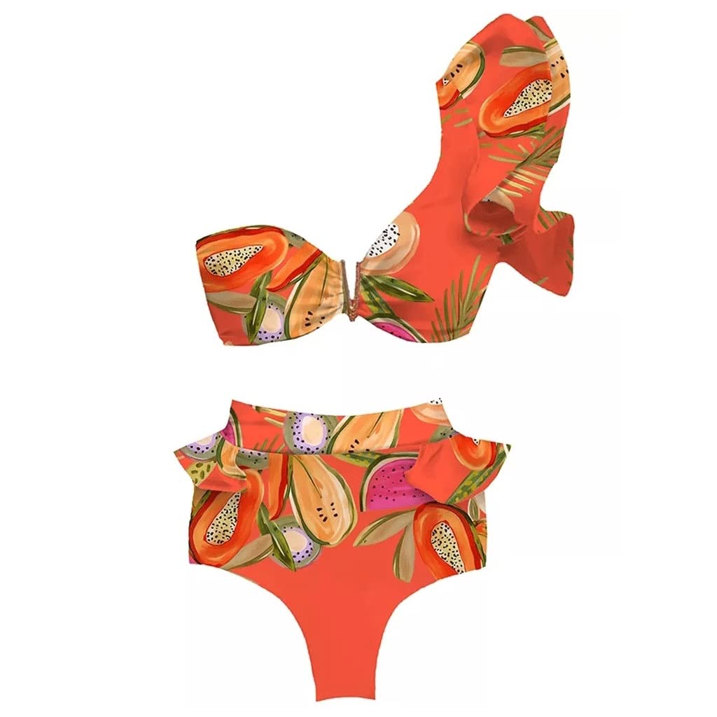 Dwuczęściowy damski kwiatowy biustonosz usztywniany Bandaż Bikini Set Strój kąpielowy Stroje kąpielowe Strój kąpielowy Kostiumy kąpielowe Biquini (kolor: pomarańczowy, rozmiar: Scode) (pomarańczowy Mcode)
