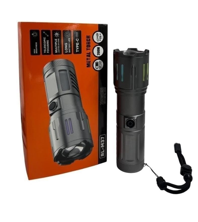 RL-M37 200W LED Metal Torch Light | Super Bright Long Range Flashlight | 3600mAh Battery | Type-C Fast Charging | Outdoor & Camping Use-image-27