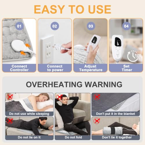 Image of Heating Pad,Electric Heating Pads,Heating Pad for Back,Silvergray,24x12In | Heating Pads for Shoulder,Neck,Abdomen,Knee,Arms,Legs,Heat Pad for Birthday Father Mother Gift Women Men,6 Heat Settings