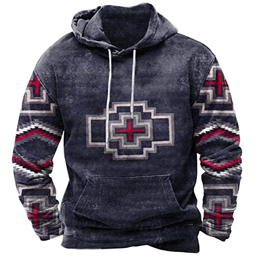prime early access sale Mens Hoodies Pullover Lightweight Western Aztec Ethnic Hooded Sweatshrits Casual Slim Ethnic Print Graphic Hoodie graphic zip up hoodie Navy XL