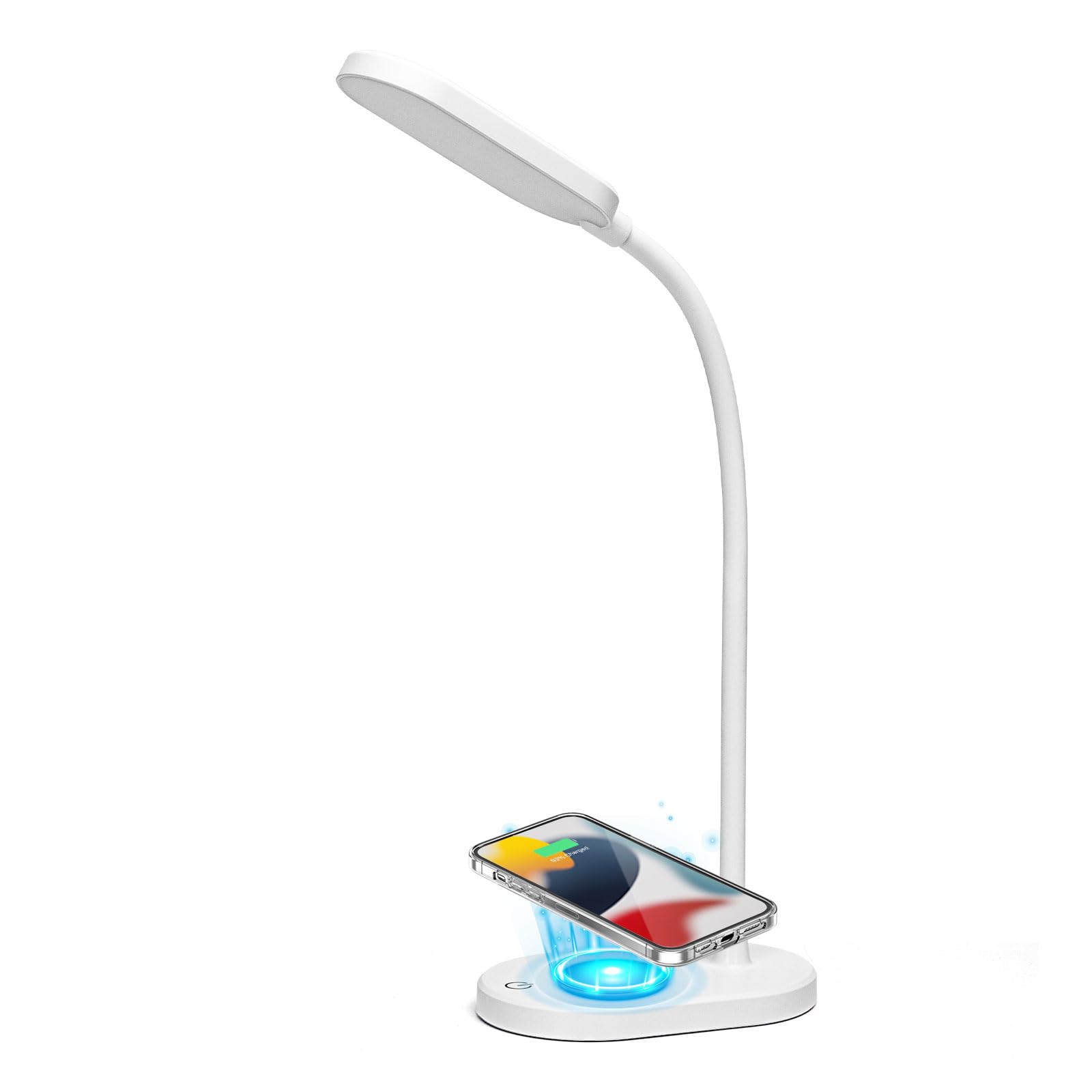 Aigostar lámpara escritorio con carga inalámbrica, flexo LED escritorio para estudiar de 3 niveles de brillo, recargable batería, 100cm cable, flexible ajustable, control táctil, 5000K