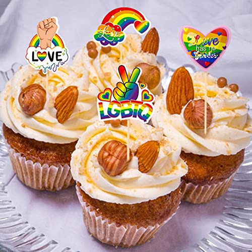 24Pcs Gay Pride Cupcake Toppers Lgbt Rainbow Cupcake Picks Cake Decoration Pride Day Theme Party Supplies For Gay Pride Party Cupcake Decorations #TOP4