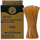 Vallo Compostable Drinking Straws - 100% Biodegradable, Recyclable, Non-Soggy, Suitable for Hot and Cold Drinks, Eco-friendly Sugarcane Material, NOT Paper, 8' Standard Size - 100 Count