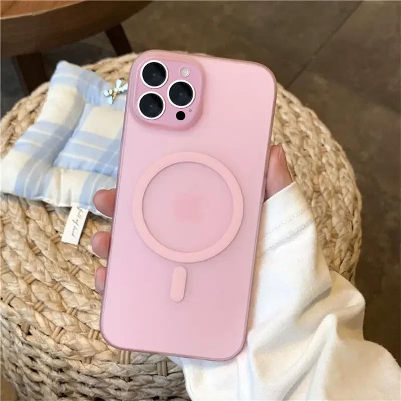 SUKOVIA Ultra-Thin Matte Finished Paper Back Cover Case for iPhone 16 Pro Max | Magnetic Wireless Charging Translucent Frosted Case | Pink