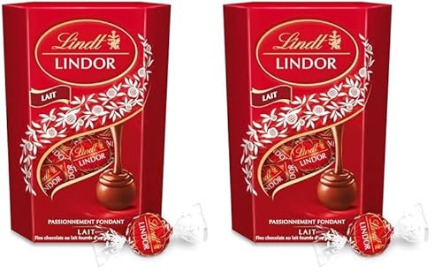 Lindt - Cornet LINDOR - Chocolat au Lait - Cœur Fondant, 200g (Lot de 2) Lindt - Cornet LINDOR - Chocolat au Lait - Cœur Fondant, 200g (Lot de 2)