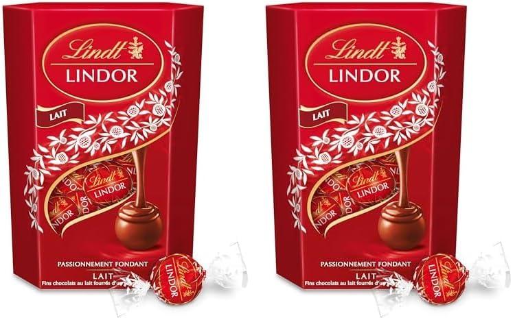 Lindt - Cornet LINDOR - Chocolat au Lait - Cœur Fondant, 200g (Lot de 2)