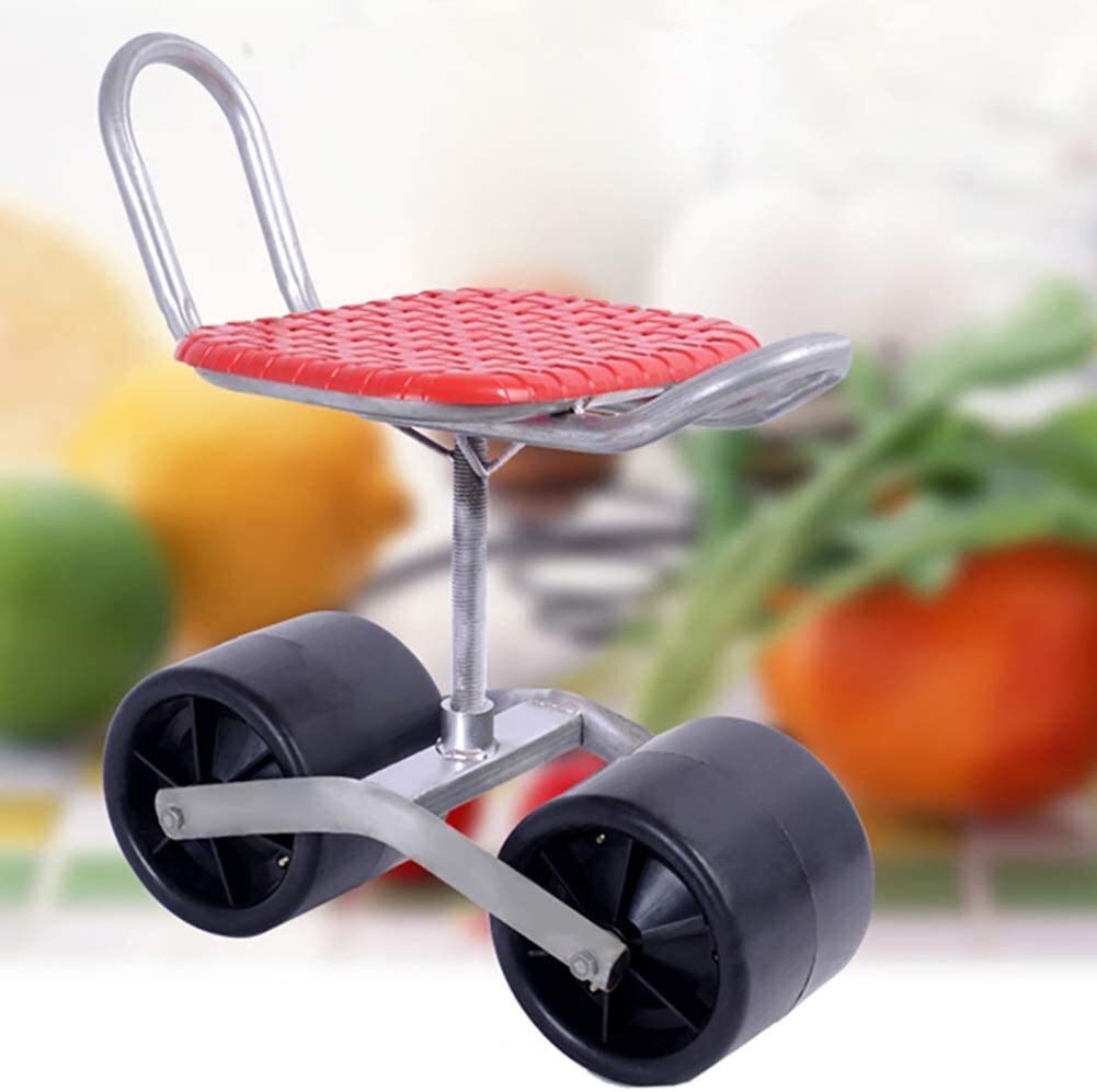 CHUNYANGarden Cart with Swivel Seat, Adjustable 360-Degree Swivel, Steel Frame, Pneumatic Tires, Red