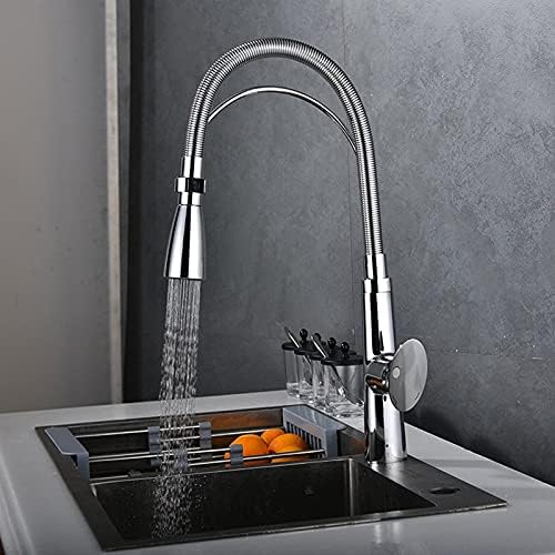 Kitchen Sink Faucet for Bar Farmhouse Commercial, Black/Chrome Brass Kitchen Faucets, Pull Down Fixed Support 360 Rotate Kitchen Faucet, Button to Switch Sink Mixer Taps ( Color : Chrome , Size : With
