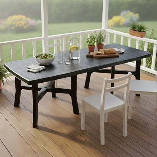 Dmora Tavolo da Esterno Messina 216x90x72h cm Nero Antracite 12 Posti Meccanismo Estensione Allunga Centrale, Allungabile Made in Italy