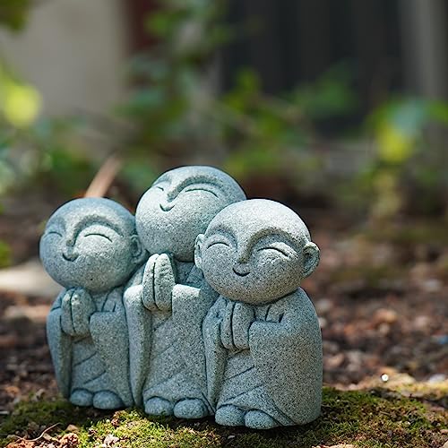 Owmell KT-QSS04-HS02 3 Japanese Jizo Statue Stone Japanese Buddha Jizo Monk Statue Figurine Memorial Statue Aquarium Decoration Garden Outdoor Ornament 3 Inch thumb #1