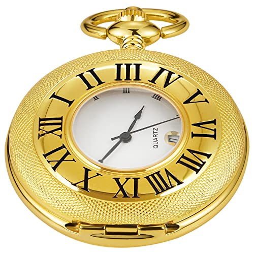 Image of Hollow Roman Digital Pocket Watch Cover for Men, Calendar Roman Dial Men's Pocket Watch with Chain