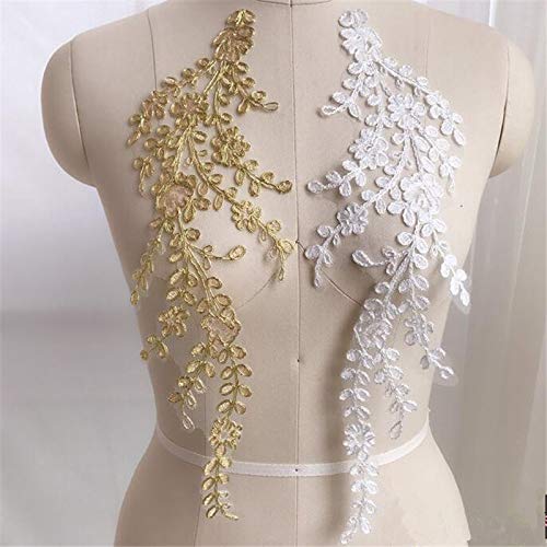 2 Pcs Applique Dentelle Or Ivoire 42x28 Cm - Grande Dentelle Broderie Col Décolleté, Patch Tissu Couture DIY Mariage, Artisanat, Robe