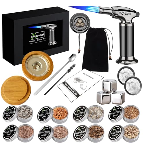 Consejos para Comprar Utensilios de bar al mejor precio. 47 EWIEIAA Kit de 18 Piezas ahumador de Whisky,8 sabores Diferentes de Bloques de Madera ,Se Aplica a Bar y coctelería,Regalo único para Hombres/Padre/Marido/Amigos(Sin...