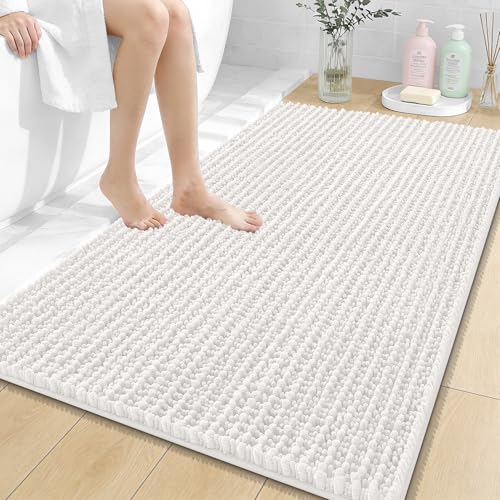 Image of OLANLY Bathroom Rug Mat 44x32, Thick Soft and Absorbent Chenille Bath Mat, Non-Slip Rubber Backing, Machine Washable Quick Dry Bath Rugs for Tub Shower Floor, Home Decor Accessories, Ivory