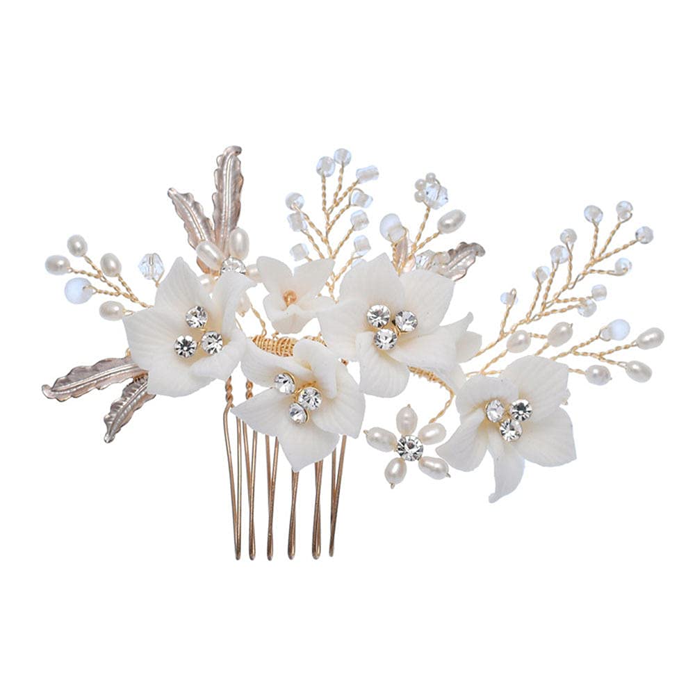 Grzebień do włosów, Zestaw grzebienia do włosów dla panny młodej Rhinestone, 2-częściowy zestaw Ceramiczne grzebienie boczne z kwiatami Akcesoria do włosów, Akcesoria do włosów na bal dla kobiet i