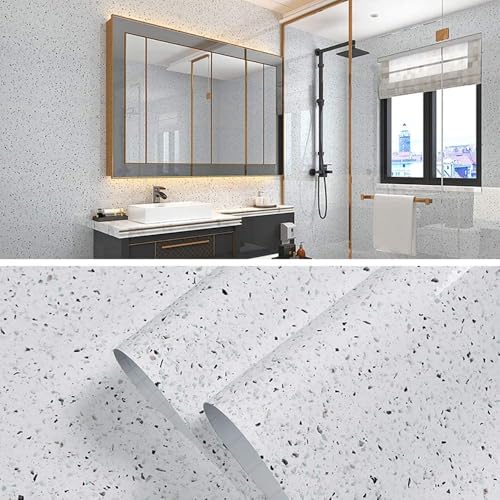 Image of TEKCOOL Granite Self Adhesive Waterproof Contact Film Wallpaper for Countertops Cupboard Door, Almirah, Fridge, Tabletop, Wall, Floor Renovation Projects (60X200 cm, Glossy Grey-4pc) - Solid