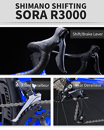 KOOTU Carbon Rennrad, 700C Carbonfaser Rahmen Rennrad Leichtgewicht Rennrad mit Shimano Sora R3000, 18 Gang für Männer und Frauen – Bild 4