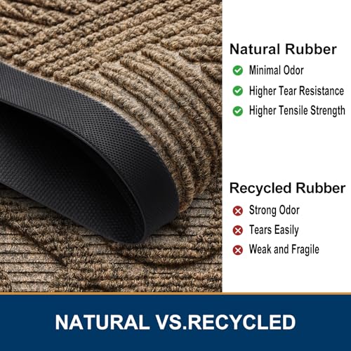 Image of Smiry Front Door Mat Outside Entrance, Heavy Duty Sturdy Natural Rubber Doormat, Trap Dirt and Moisture, Easy Clean Low Profile Mats for Indoor Outdoor Entry, Interwoven Stripes 29.5x17, Brown
