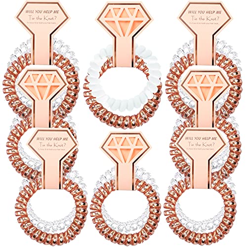 CUTERUI GIFTED Bachelorette Party Favors-16 pcs Rose Gold and White Telephone Cord Coil Hair Scrunchies for Bridesmaid Gifts,Bridal Shower Gift,Bridal Shower Favors