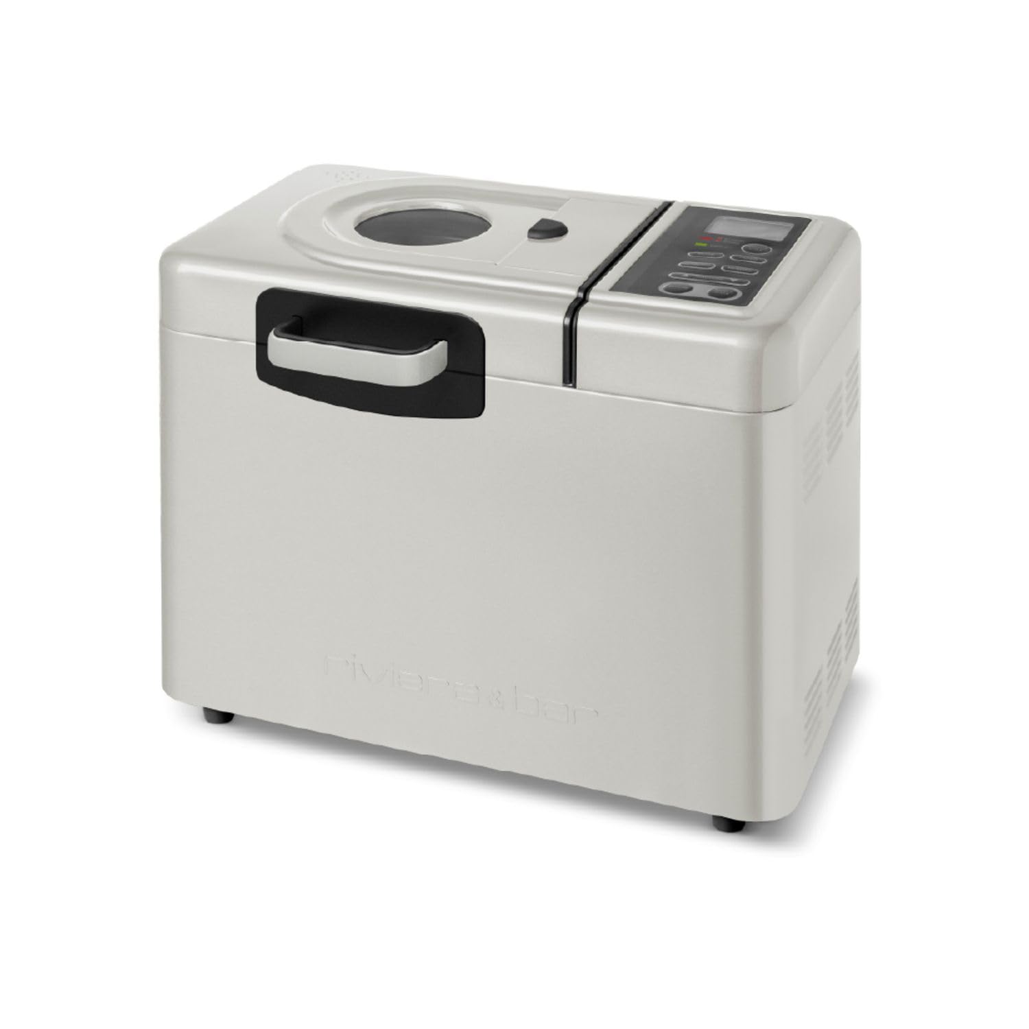 riviera&bar Machine à Pain Sans Gluten - 820W, 14 Programmes, Distributeur d'Ingrédients, Pétrin Auto-Rabattable - 3 Tailles de Pain, Départ Différé 13h - Blanc Ivoire