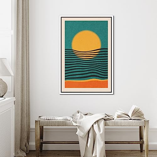SIGNFORD Framed Canvas Print Wall Art Mid-Century Modern Geometric Sun Line Pattern Abstract Shapes Modern Art Illustrations Boho Style Decorative Colorful Multicolor for Bedroom - 24"x36" WHITE - Image 4