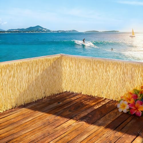Fovths Grass Table Skirt Roll 36 Feet x 29.5 Inch Fringe Banner Natural Hawaiian Straw Grass Decor for Summer Beach Tiki Bar Tropical Luau Party Decorations Straw Yellow