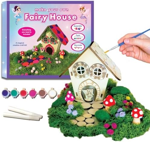 Fairy House Craft Kit for Kids – DIY Wooden Fairy Garden House Kit with Paints & Decorations, Arts & Crafts Activity, Creative Birthday Gift for Girls Ages 5-12