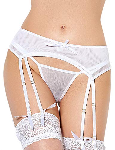 Slocyclub Sexy Midnight Womens Stretch Mesh Metal Clasp Garter Belt, White, XL