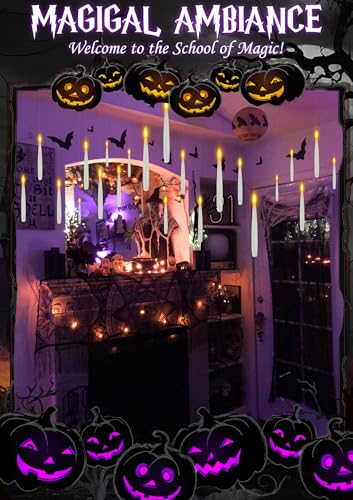 Image of Halloween Decoration, Floating Candles with Wand, 10 PCs Flameless Magic Hanging Candles with 11 AAA Battery, Flickering Warm Light Floating LED Candle Taper Candle Set Birthday, Xmas Gift