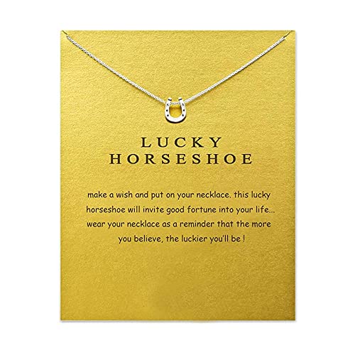 Minimalist Simple Tiny Horseshoe Pendant Necklace for Women Lucky Horseshoe Necklace with Meaning Card