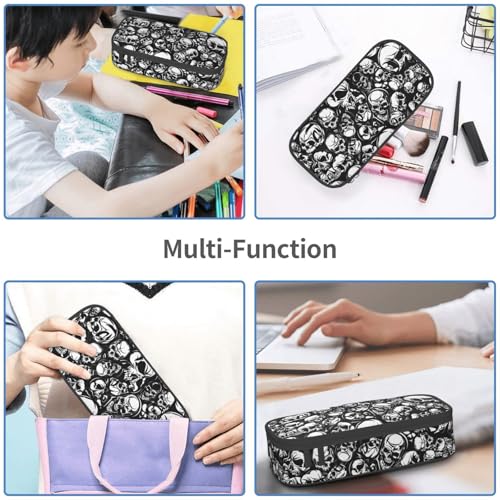 Image of Cool Skull Pencil Case Organizer Big Capacity Pencil Pouch Stationery With Zipper School Supplies Pencil Bag For Girls Boys Office, j56tsd