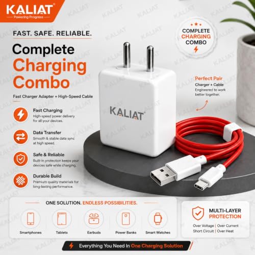 Image of C Type Charger Cable Fast Charging - 80W | USB-A Charger with 1M Type C Cable | Warp /Dart Charge Compatible with OnePlus Mobile & Other Type C Devices | Fast Data Sync & Smart Protection Chip