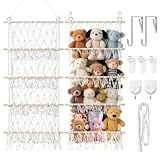 OAKKMEL 50cm Kuscheltier Aufbewahrung Netz, Boho Macram&eacute; Spielzeug Organizer T&uuml;r & Wand, Kuscheltier H&auml;ngematte zum Aufh&auml;ngen, Stofftier Aufbewahrung Netz f&uuml;r Kuscheltiere, Kuscheltier Organizer