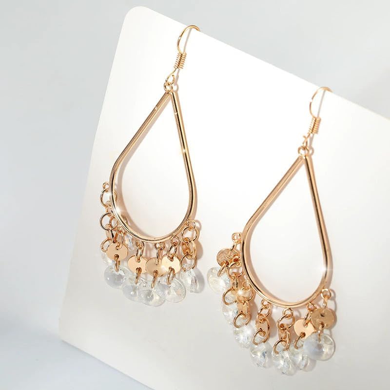 Boho Beaded Chandelier Earrings Statement Teardrop Crystal Tassel Drop Dangle Earrings for Women Summer Vacation Jewelry - Image 2